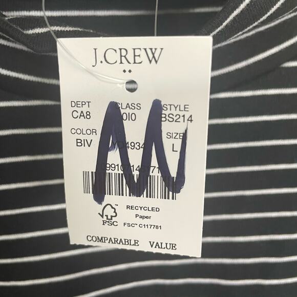 J Crew Long Sleeve Striped Button Shoulder Rib Mock Neck Shirt US Women's L New - Picture 6 of 8